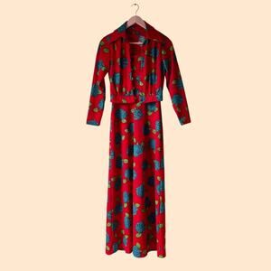 Vintage Red And Blue Floral Dress Set